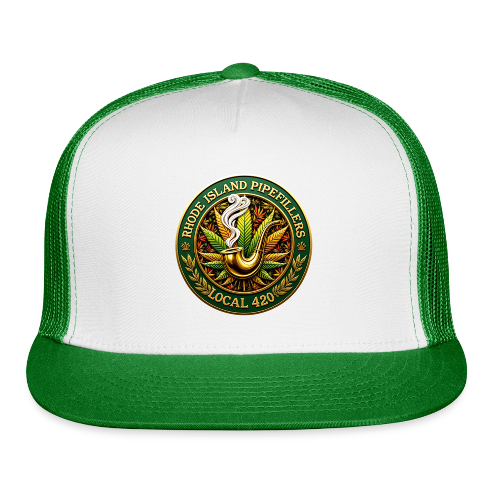 RHODE ISLAND PIPEFILLERS LOCAL 420 Trucker Hat - white/kelly green