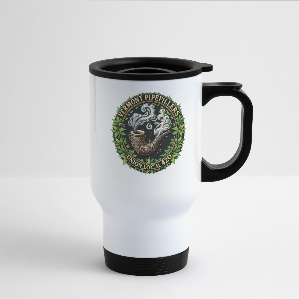 VERMONT PIPEFILLERS LOCAL 420 14oz Stainless Steel Travel Mug - white