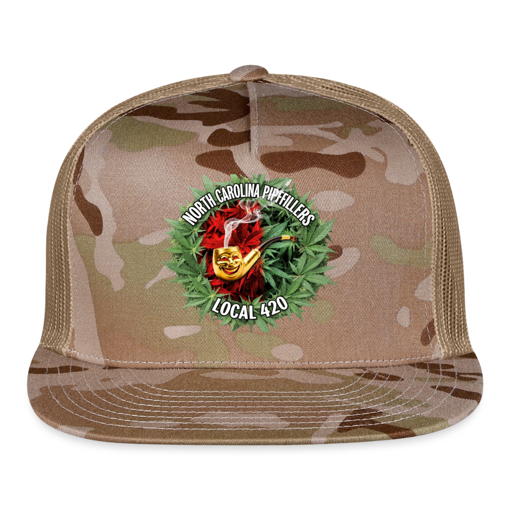 NORTH CAROLINA PIPEFILLERS LOCAL 420 CAMO Trucker Hat - MultiCam\tan