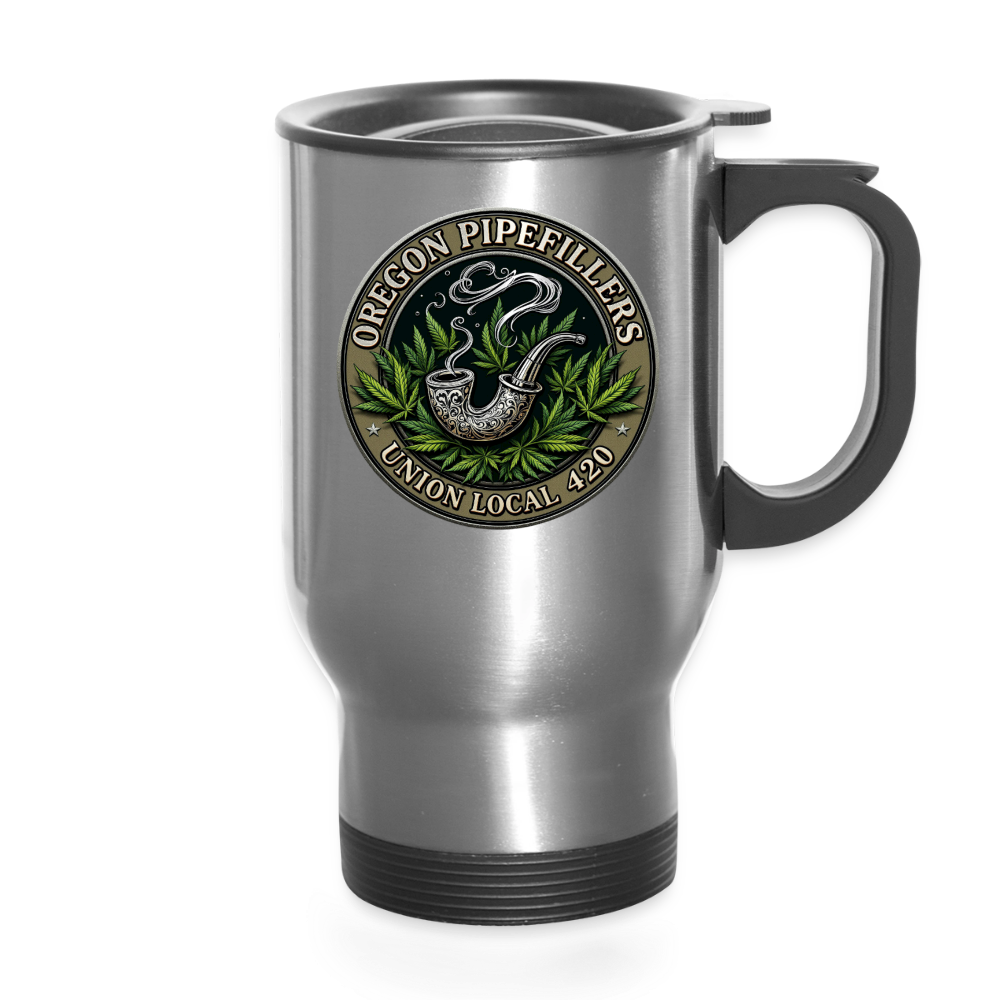 OREGON PIPEFILLERS LOCAL 420 14oz 2 EMBLEM Stainless Steel Travel Mug - silver