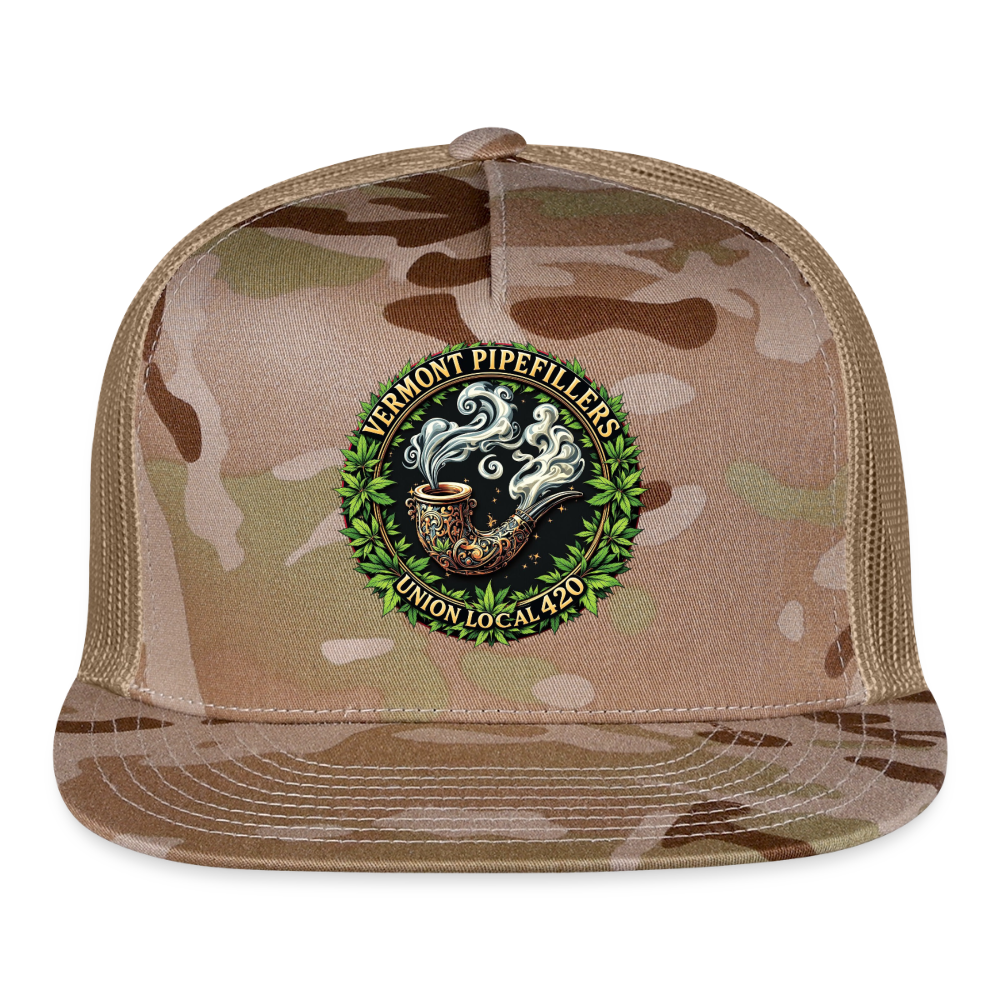 VERMONT PIPEFILLERS LOCAL 420 CAMO Trucker Hat - MultiCam\tan