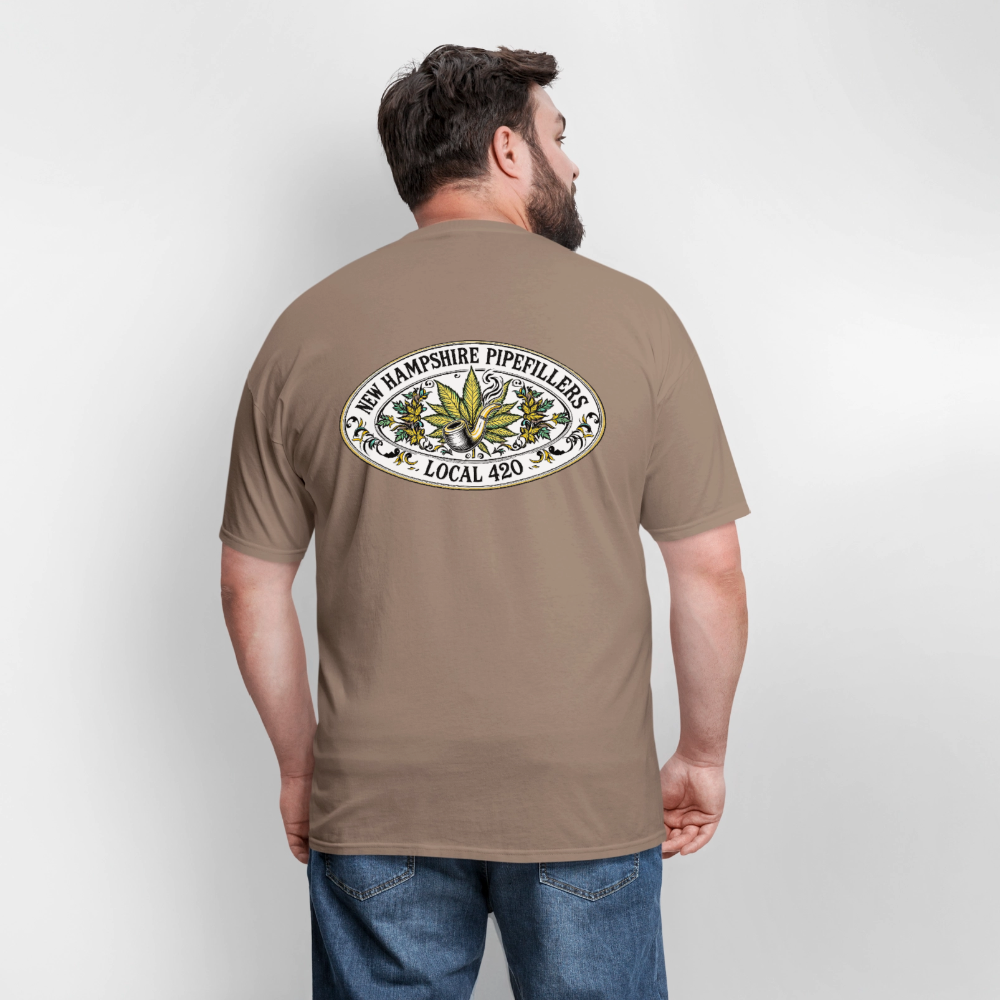 NEW HAMPSHIRE PIPEFILLERS LOCAL 420 2 EMBLEM Men's T-Shirt - safari