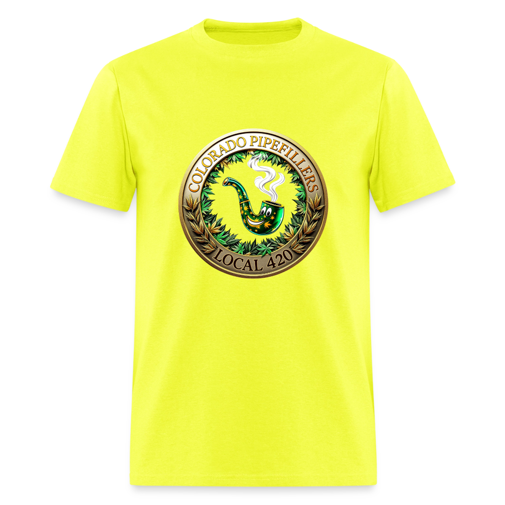 COLORADO PIPEFILLERS LOCAL 420 F/B EMBLEMS Men's T-Shirt - safety green