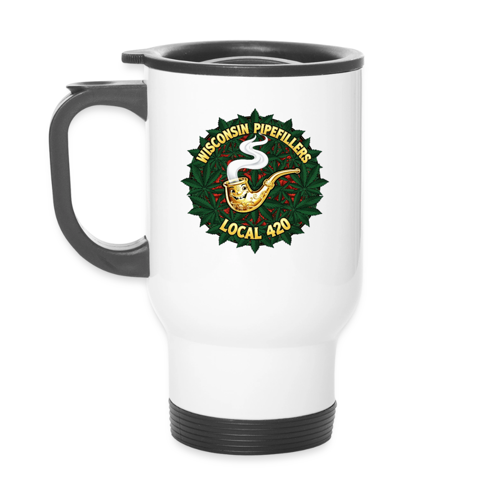 WISCONSIN PIPEFILLERS LOCAL 420 14oz Stainless Steel Travel Mug - white