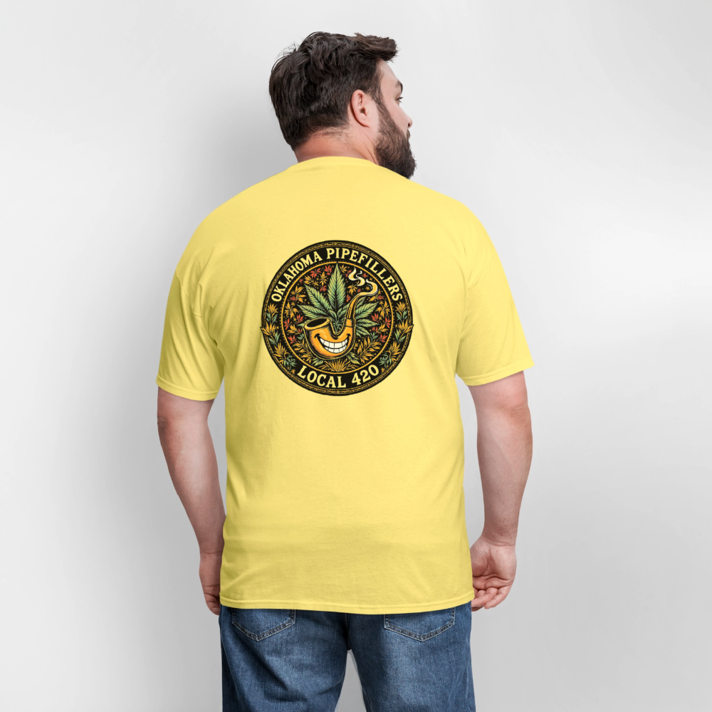 OKLAHOMA PIPEFILLERS LOCAL 420  F/B DESIGNS Men's T-Shirt - cornsilk