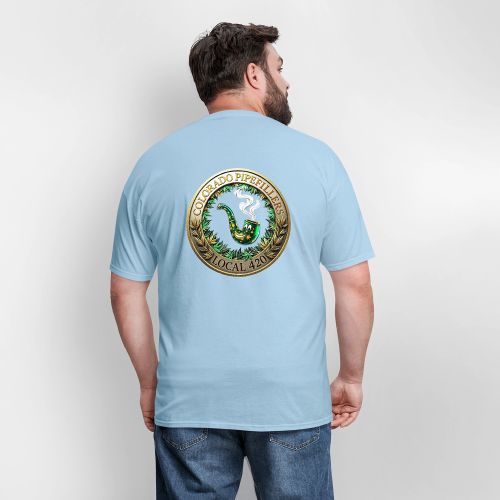 COLORADO PIPEFILLERS LOCAL 420 F/B EMBLEMS Men's T-Shirt - powder blue