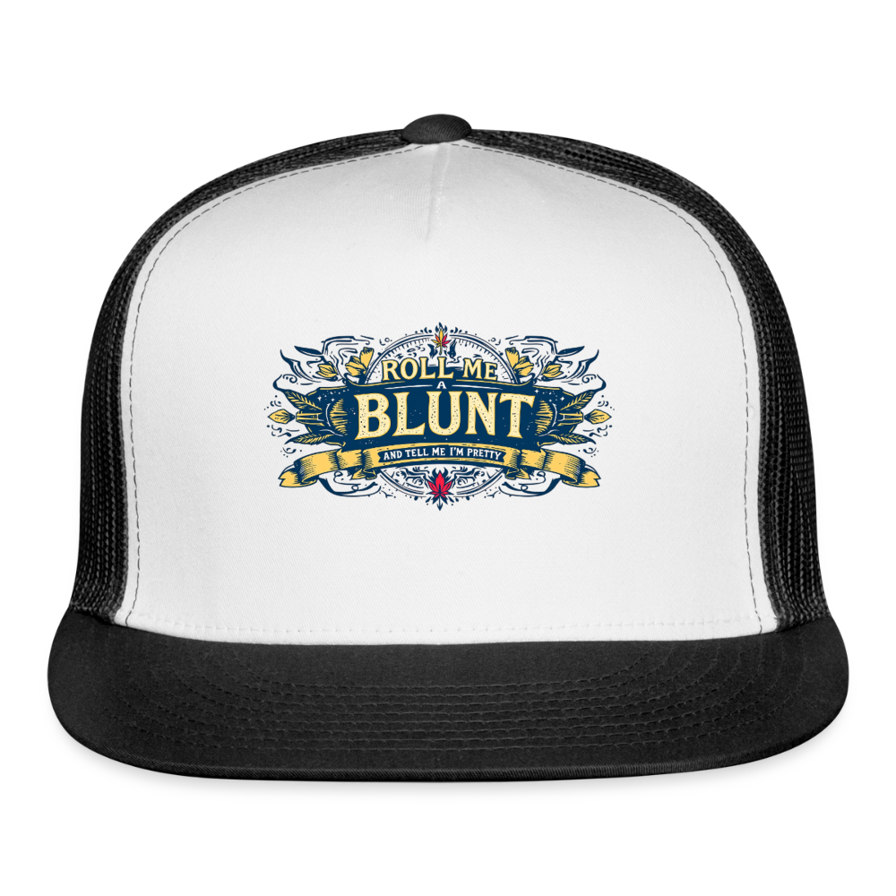 ROLL ME A BLUNT Trucker Hat - white/black