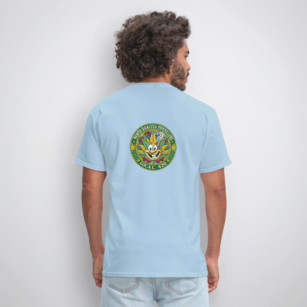 NORTH DAKOTA PIPEFILLERS LOCAL 420 F/B 2 DESIGNS Men's T-Shirt - powder blue