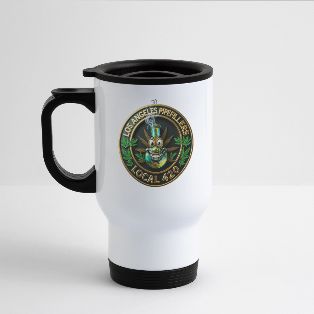 LOS ANGELES PIPEFILLERS LOCAL 420  14oz Stainless Steel  Travel Mug - white