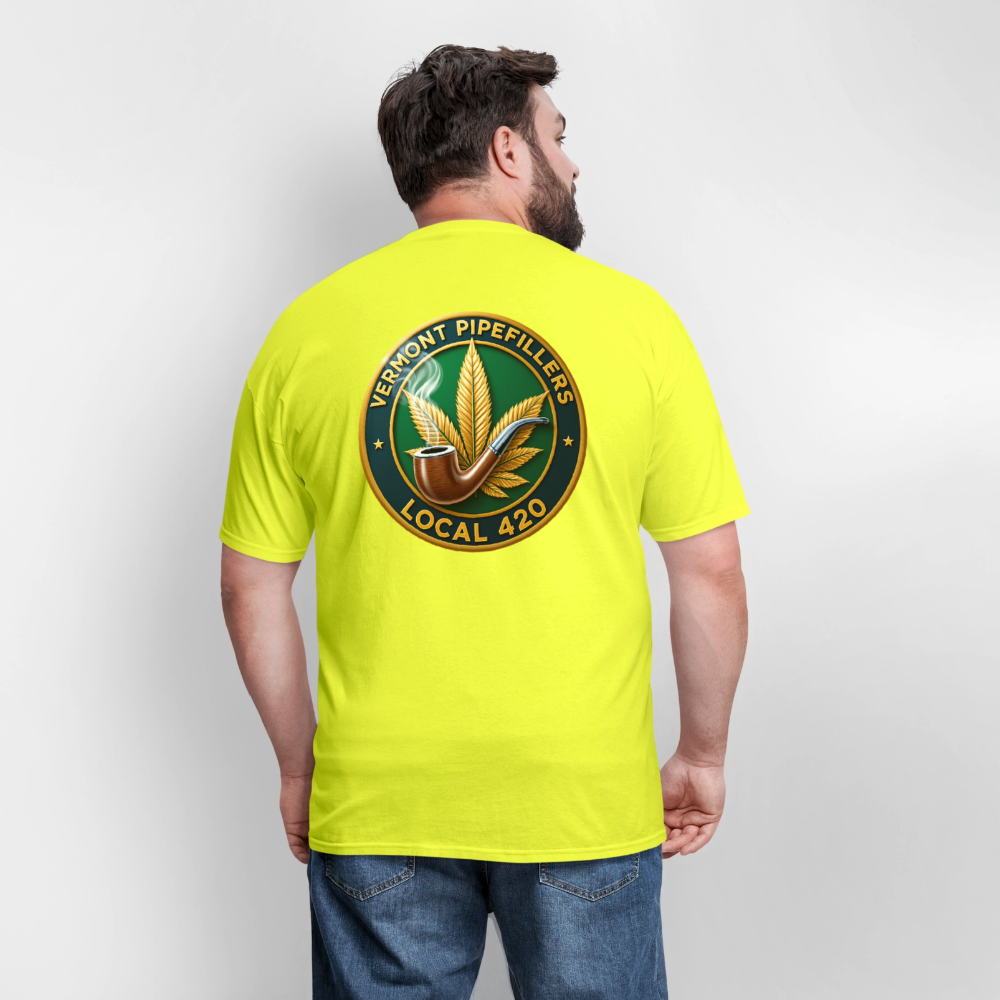 VERMONT PIPEFILLERS LOCAL 420 2 EMBLEM Men's T-Shirt - safety green