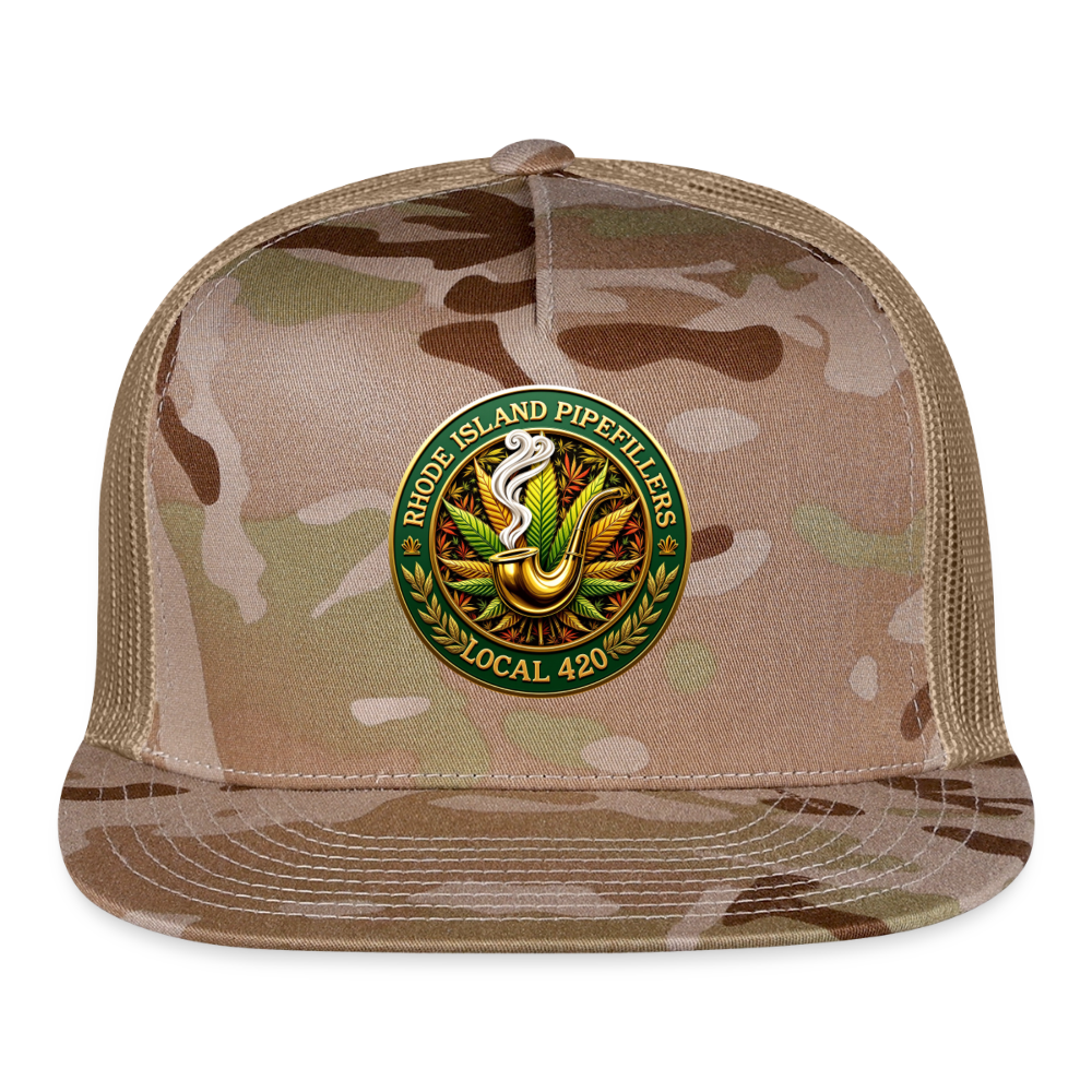 RHODE ISLAND PIPEFILLERS LOCAL 420 CAMO Trucker Hat - MultiCam\tan