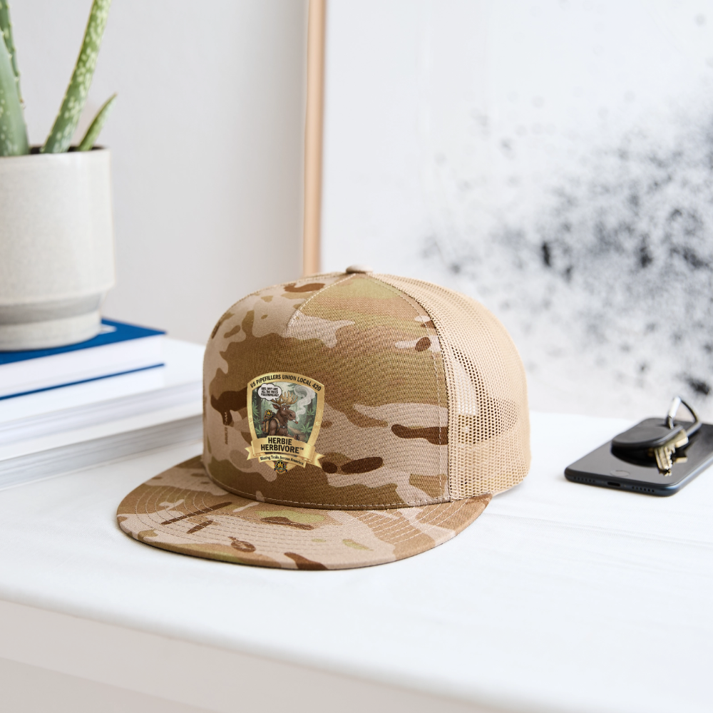 US PIPEFILLERS UNION LOCAL 420 BRO, HERBIE HERBIVORE CAMO Trucker Hat - MultiCam\tan