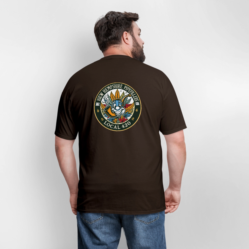NEW HEMPSHIRE PIPEFILLERS LOCAL 420 2 EMBLEM Men's T-Shirt - brown