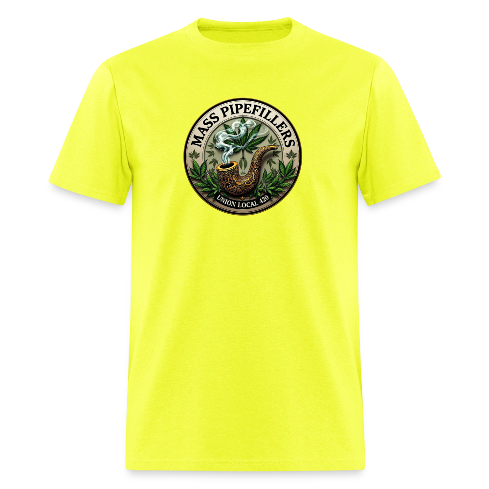 MASS PIPEFILLERS LOCAL 420 2 EMBLEM Men's T-Shirt - safety green