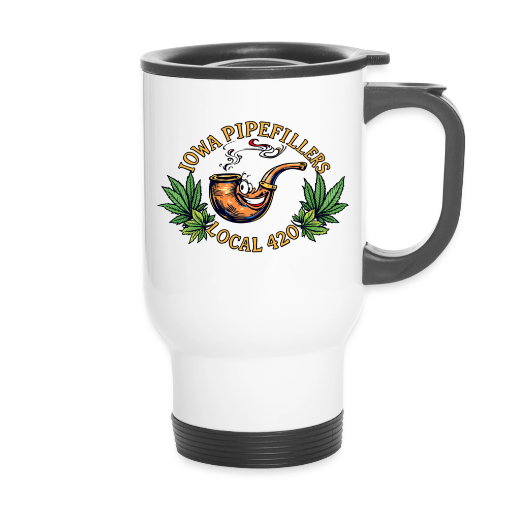IOWA PIPEFILLERS LOCAL 420 14oz Stainless Steel Travel Mug - white