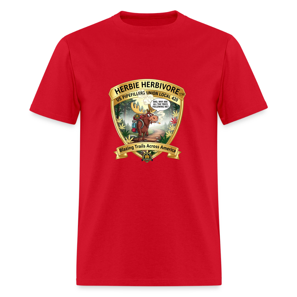 US PIPEFILLERS UNION LOCAL 420 RRO, "HERBIE HERBIVORE" Soft Cotton Tee - red