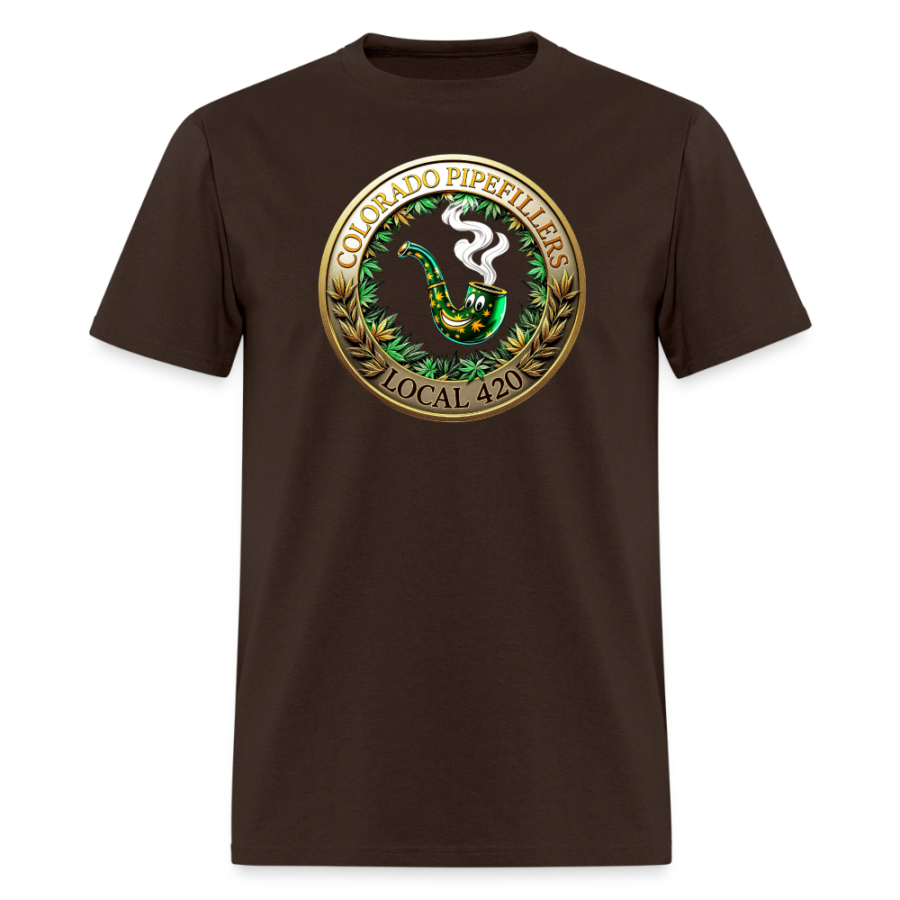 COLORADO PIPEFILLERS LOCAL 420 F/B EMBLEMS Men's T-Shirt - brown