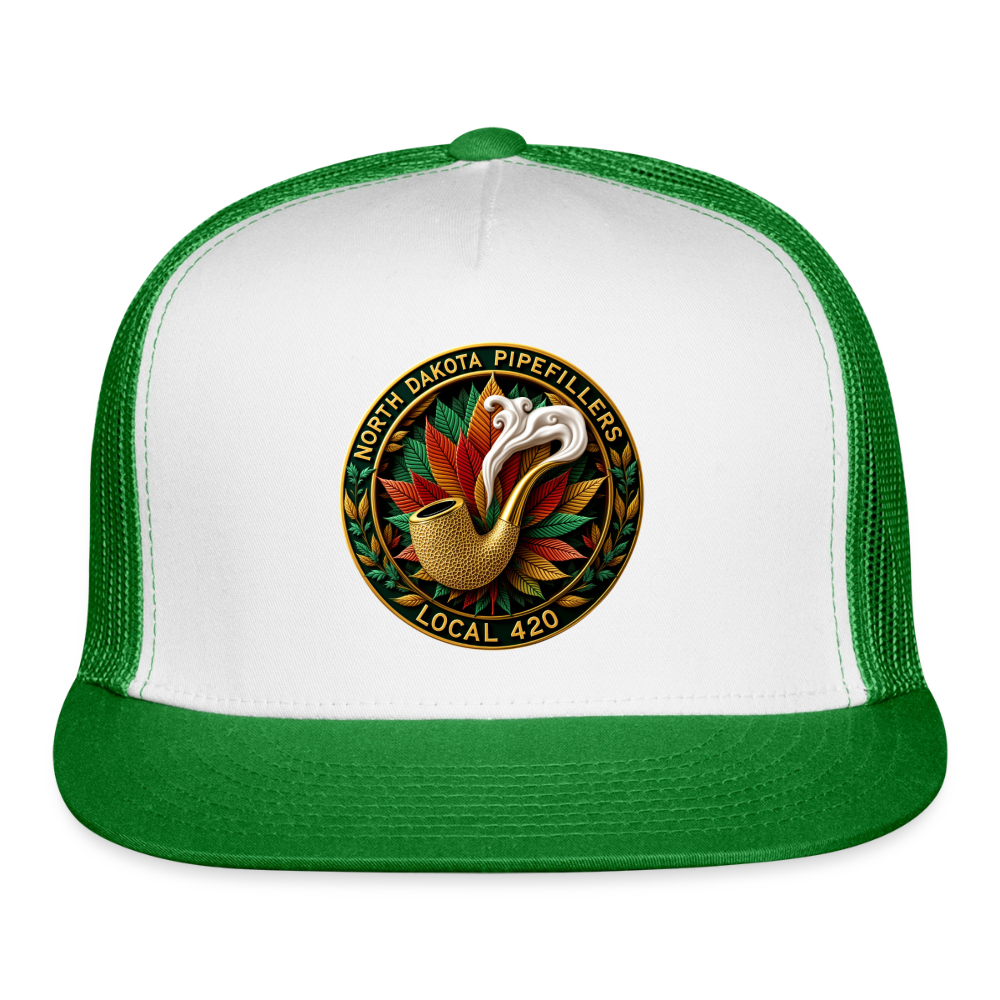 NORTH DAKOTA PIPEFILLERS LOCAL 420 Trucker Hat - white/kelly green