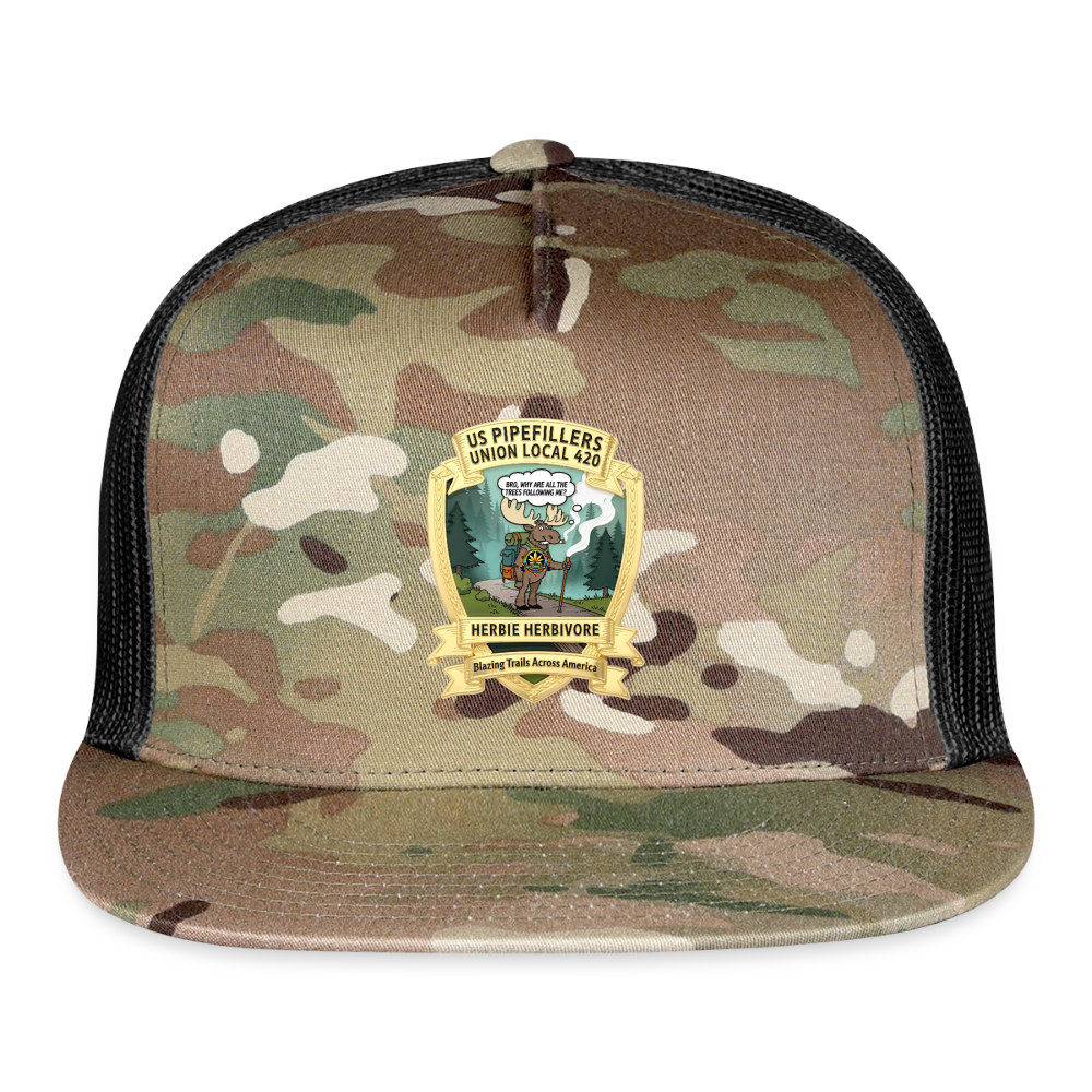 US PIPEFILLERS UNION LOCAL 420 "HERBIE HERBIVORE" BRO CAMO Trucker Cap - MultiCam\black
