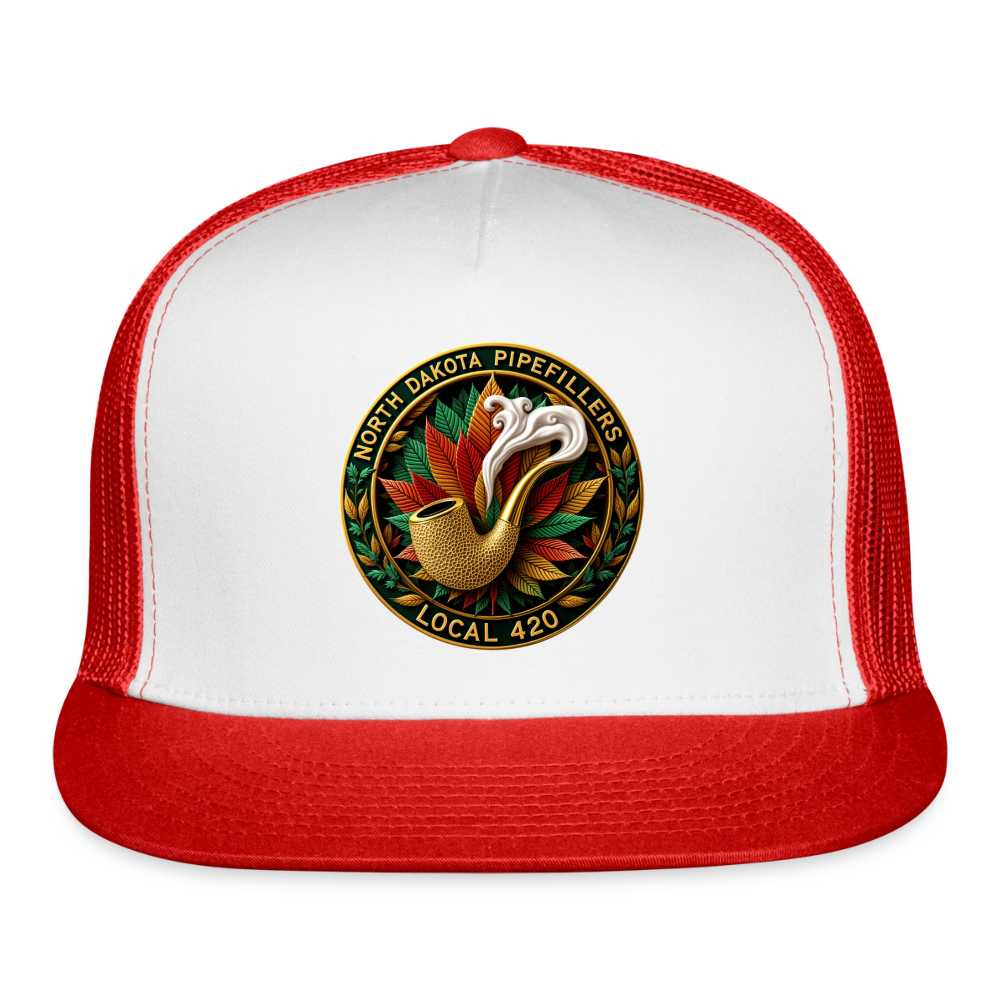 NORTH DAKOTA PIPEFILLERS LOCAL 420 Trucker Hat - white/red