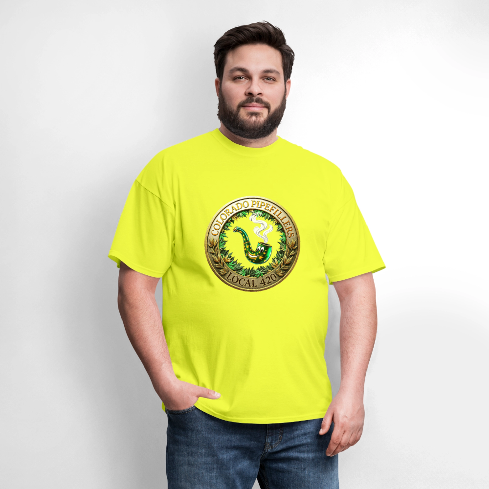 COLORADO PIPEFILLERS LOCAL 420  Men's T-Shirt - safety green