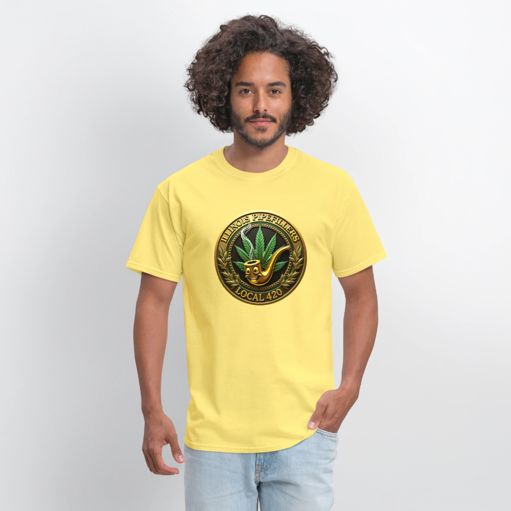 ILLINOIS PIPEFILLERS LOCAL 420 F/B EMBLEMS Men's T-Shirt - cornsilk