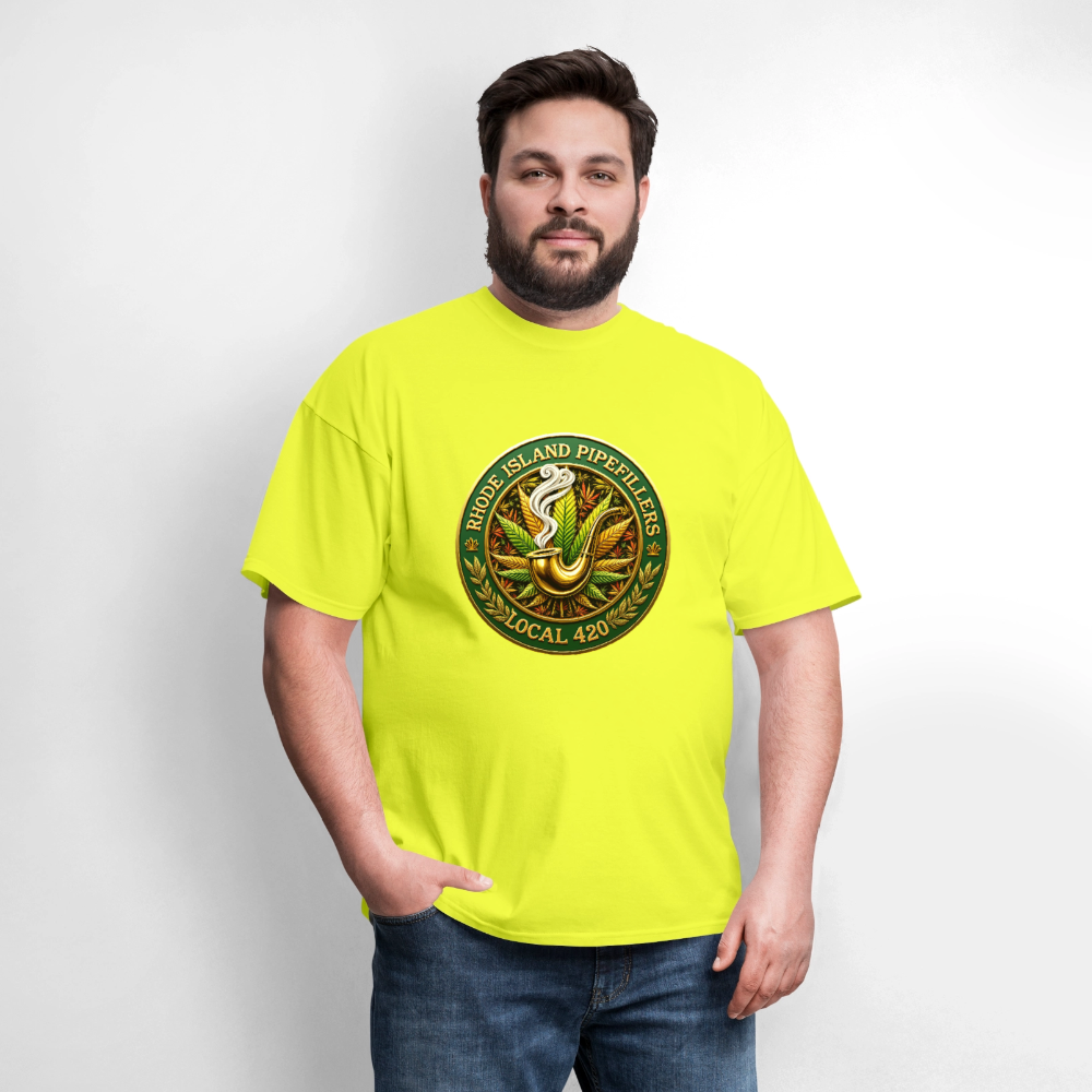 RHODE ISLAND PIPEFILLERS LOCAL 420 F/B DESIGNS Men's T-Shirt - safety green
