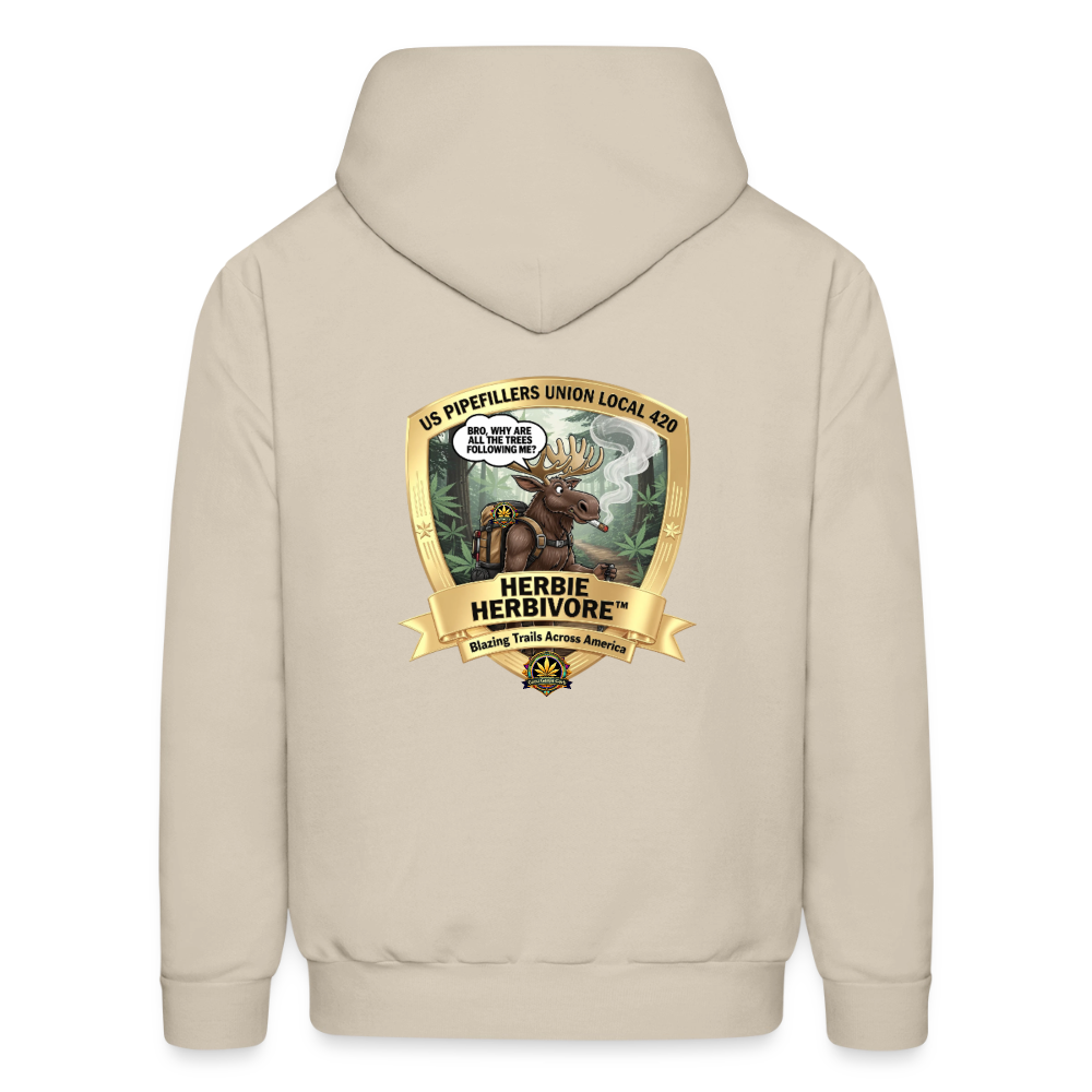 NEW ENGLAND PIPEFILLERS LOCAL 420 HERBIE HERBIVORE F/B EMBLEMS Men's Hoodie - Sand