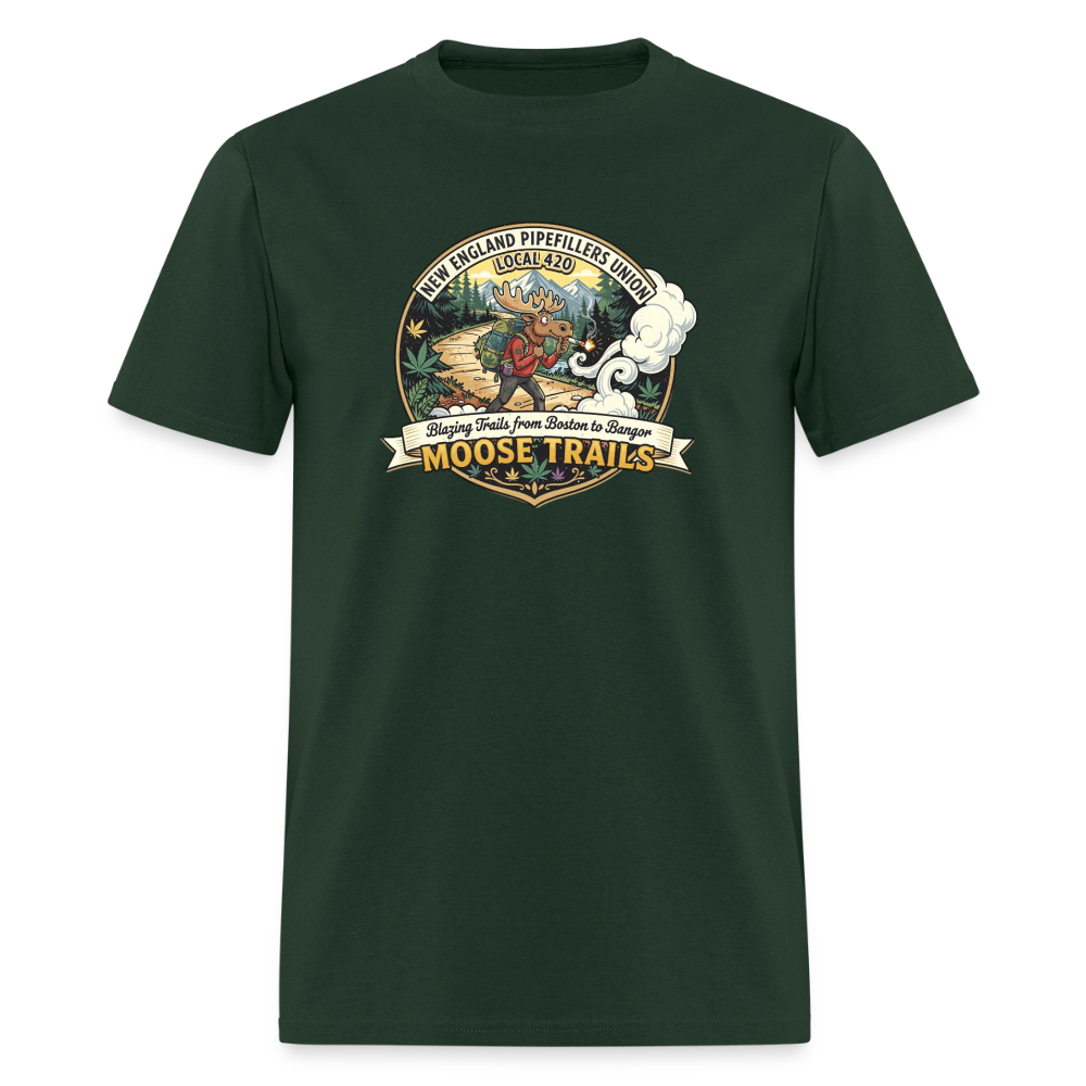 NEW ENGLAND PIPEFILLERS LOCAL 420 "MOOSE TRAILS" F/B EMBLEMS Men's T-Shirt 00 - forest green