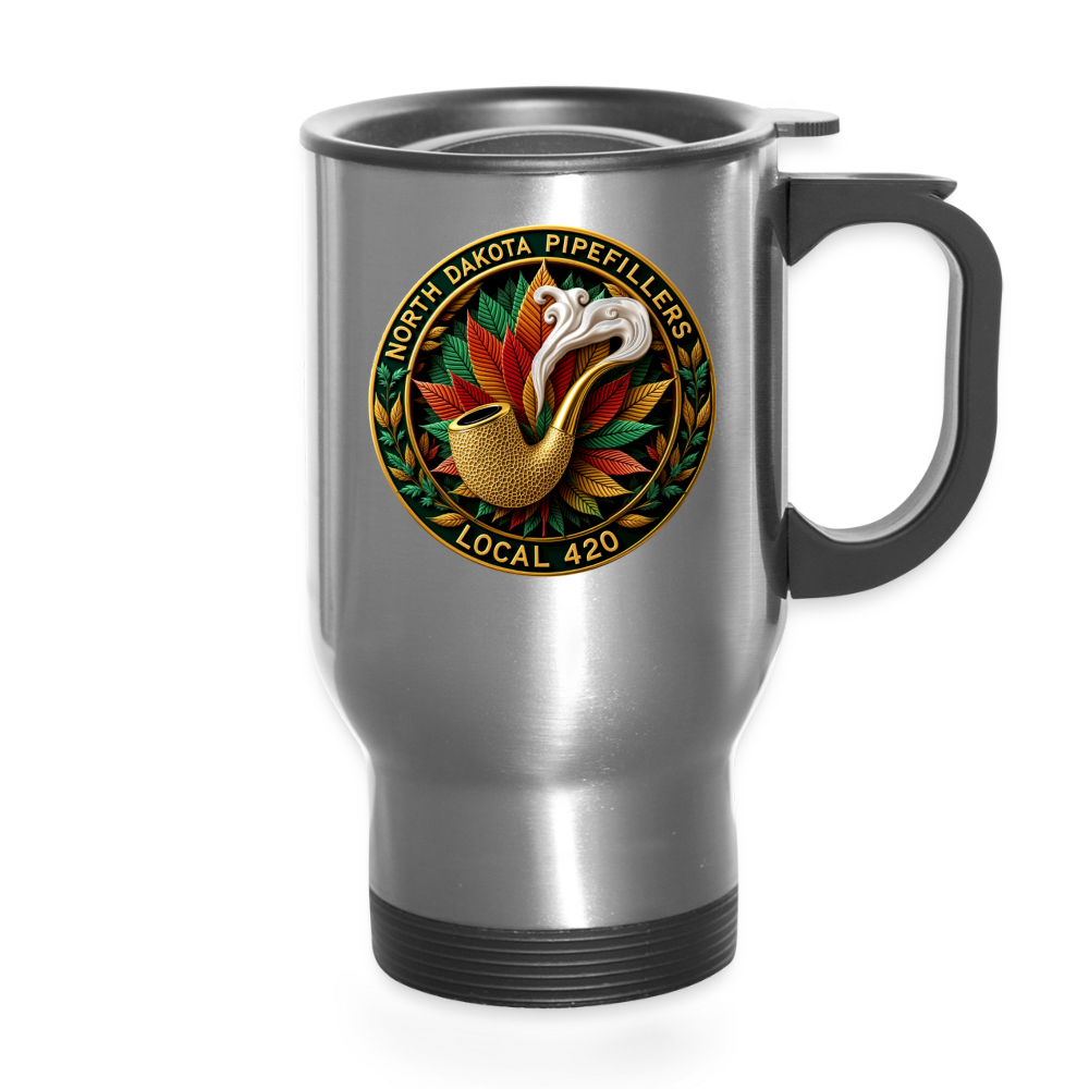 NORTH DAKOTA PIPEFILLERS LOCAL 420 14oz Travel Mug - silver