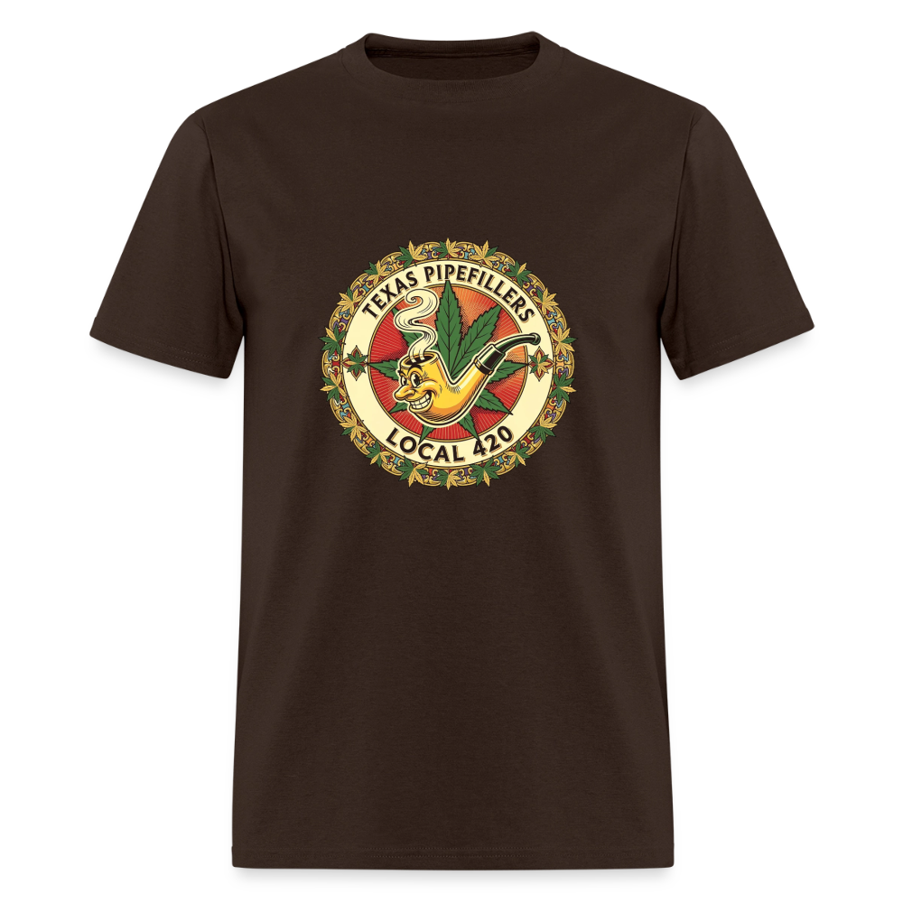 TEXAS PIPEFILLERS LOCAL 420  Men's T-Shirt - brown