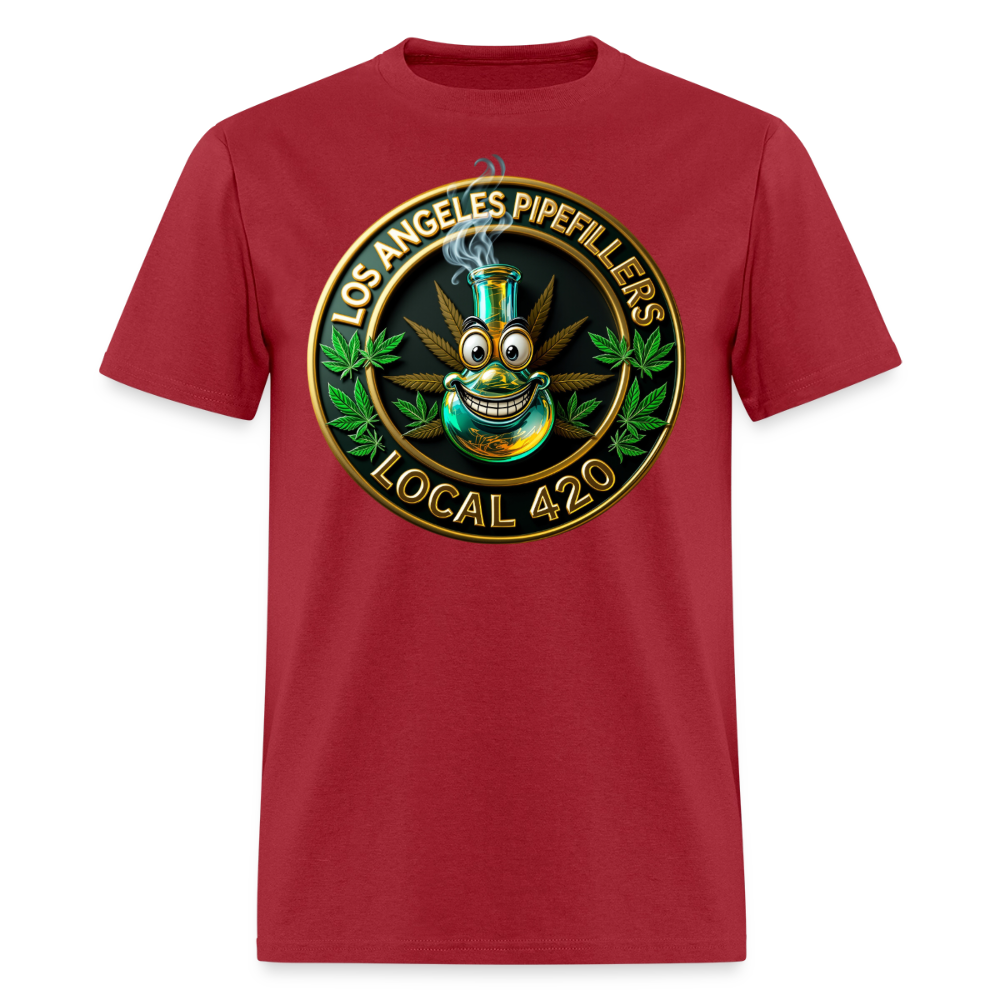 LOS ANGLES PIPEFILLERS LOCAL 420 2 EMBLEM Men's T-Shirt - true red