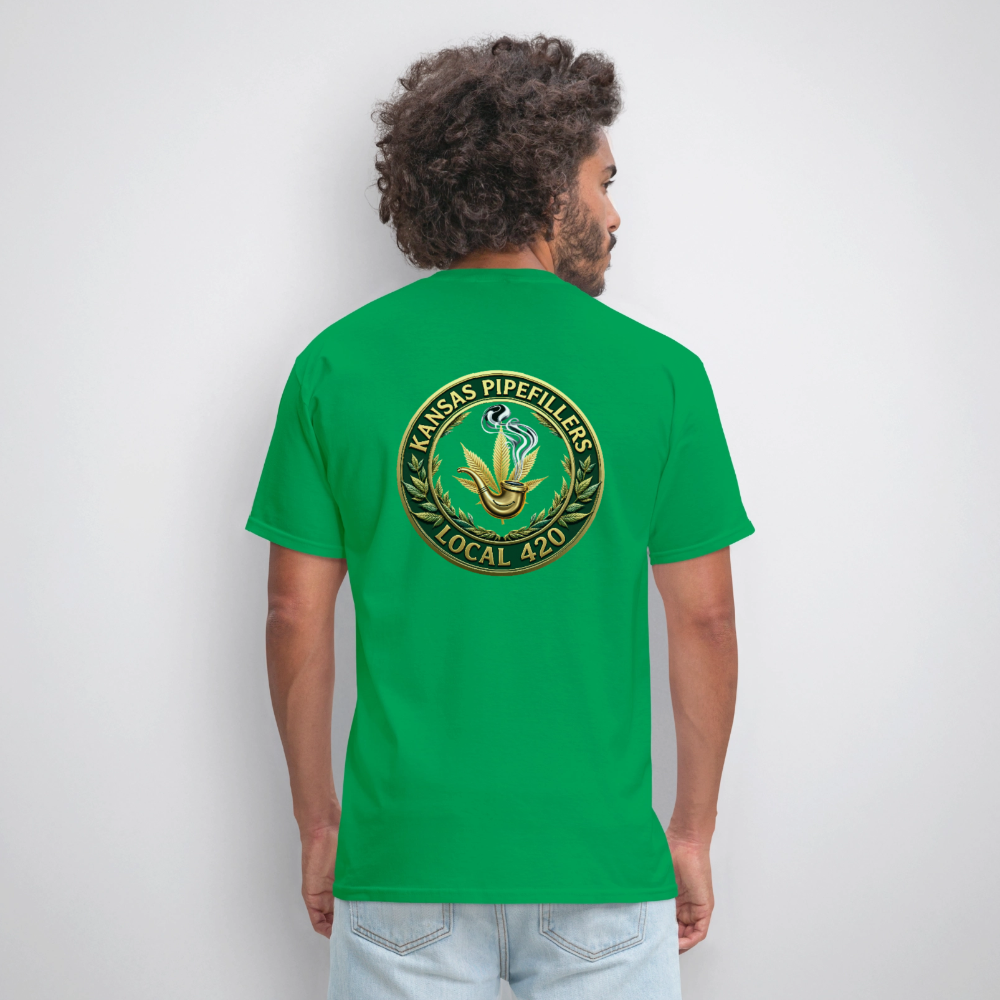 KANSAS PIPEFILLERS LOCAL 420 F/B DESIGNS Men's T-Shirt - bright green