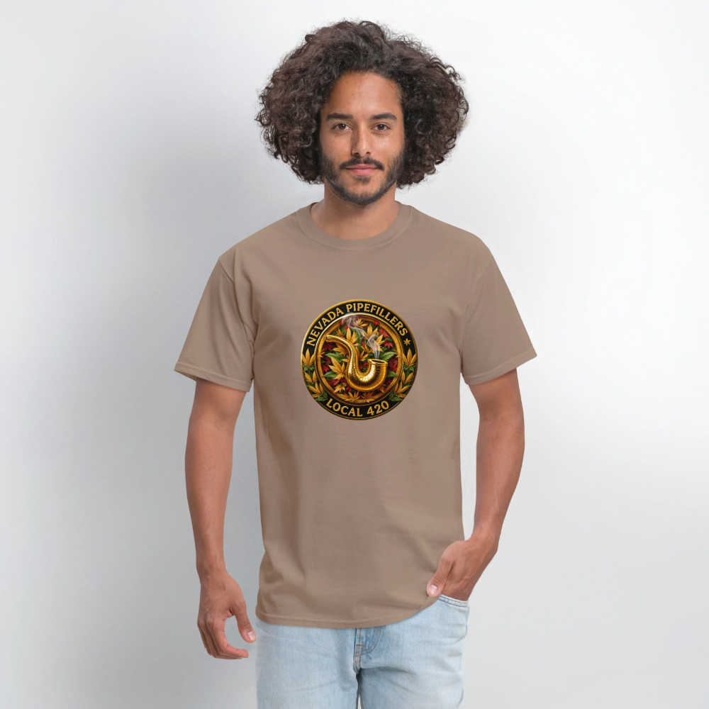 NEVADA PIPEFILLERS LOCAL 420 F/B DESIGN Men's T-Shirt - safari