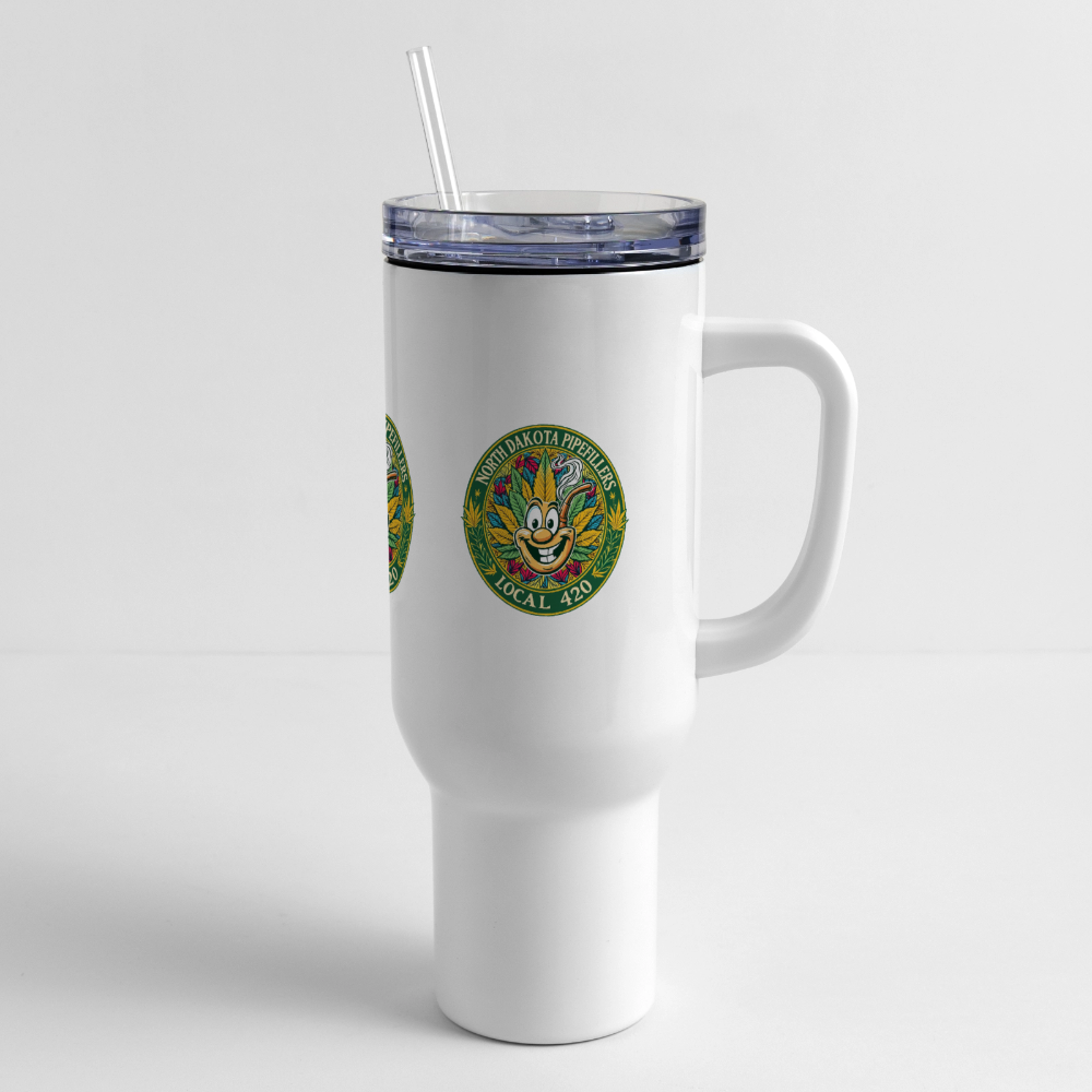 NORTH DAKOTA PIPEFILLERS LOCAL 420 40oz Stainless Steel Travel Tumbler - white