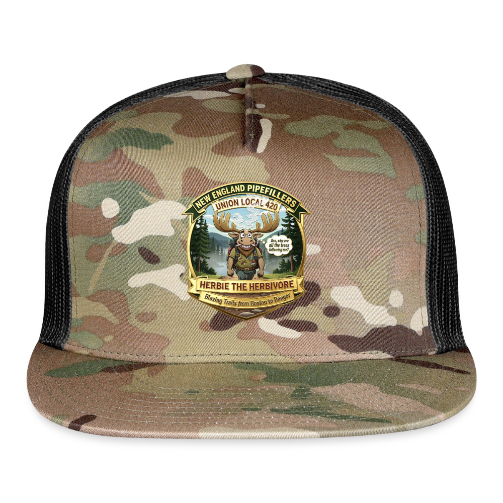 NEW ENGLAND PIPEFILLERS UNION LOCAL 420 "HERBIE THE HERBIVORE" Trucker Hat - MultiCam\black