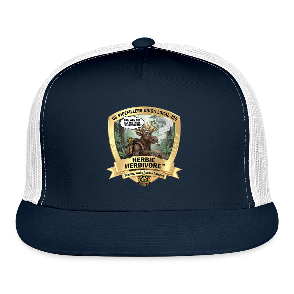 HERBIE HERBIVORE US PIPEFILLERS UNION LOCAL 420 Trucker Hat - navy/white