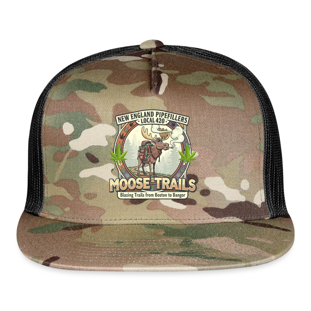 NEW ENGLAND PIPEFILLERS LOCAL 420 "MOOSE TRAILS" Camo Snapback Trucker Hat - MultiCam\black