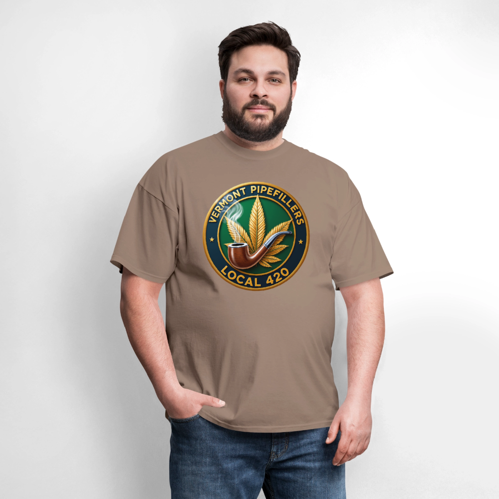 VERMONT PIPEFILLERS LOCAL 420 2 EMBLEM Men's T-Shirt - safari
