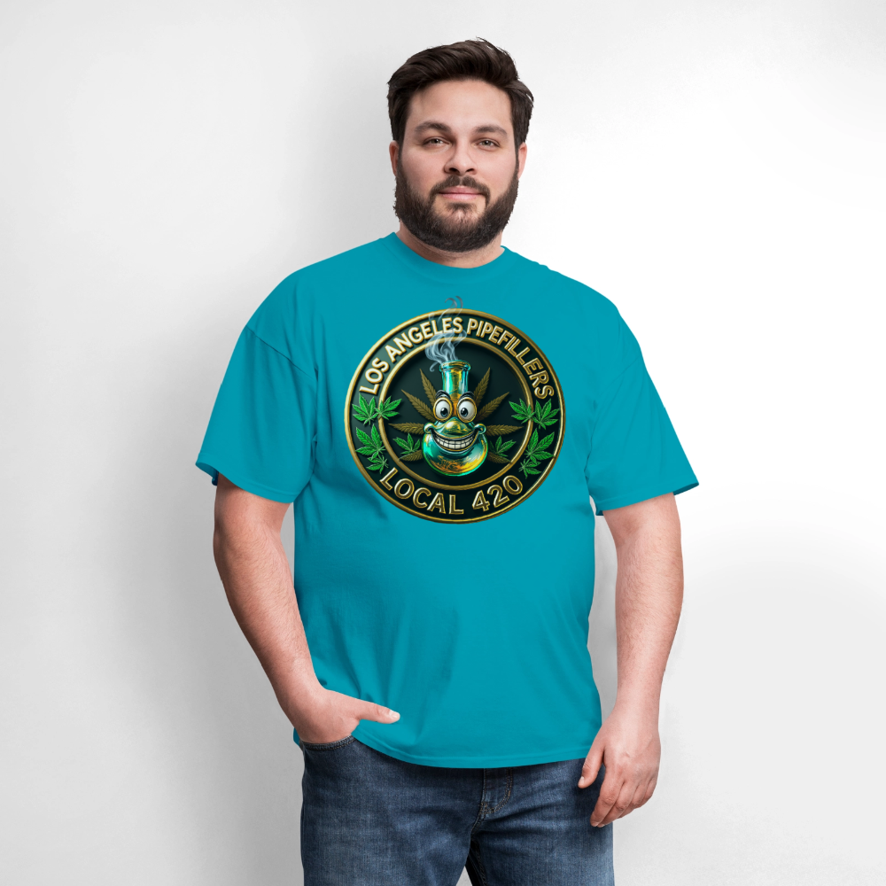 LOS ANGLES PIPEFILLERS LOCAL 420 2 EMBLEM Men's T-Shirt - turquoise