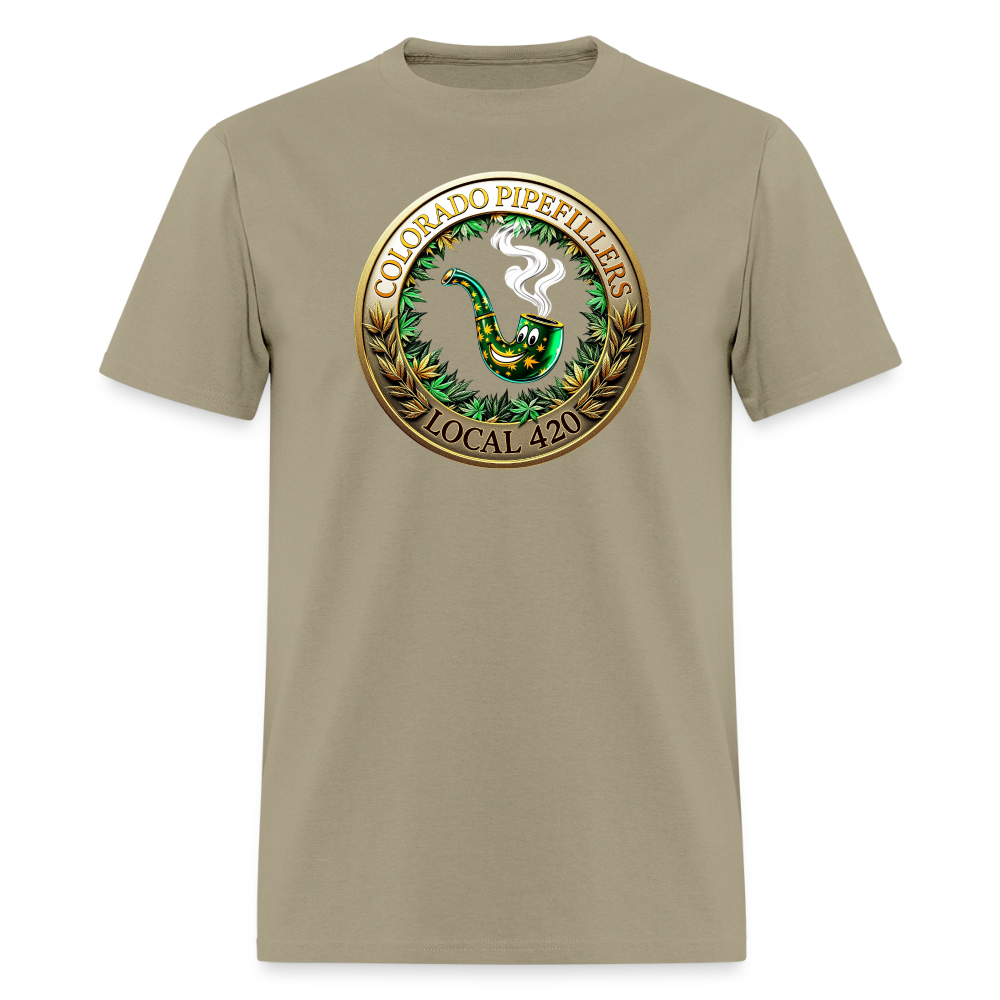 COLORADO PIPEFILLERS LOCAL 420 F/B EMBLEMS Men's T-Shirt - khaki