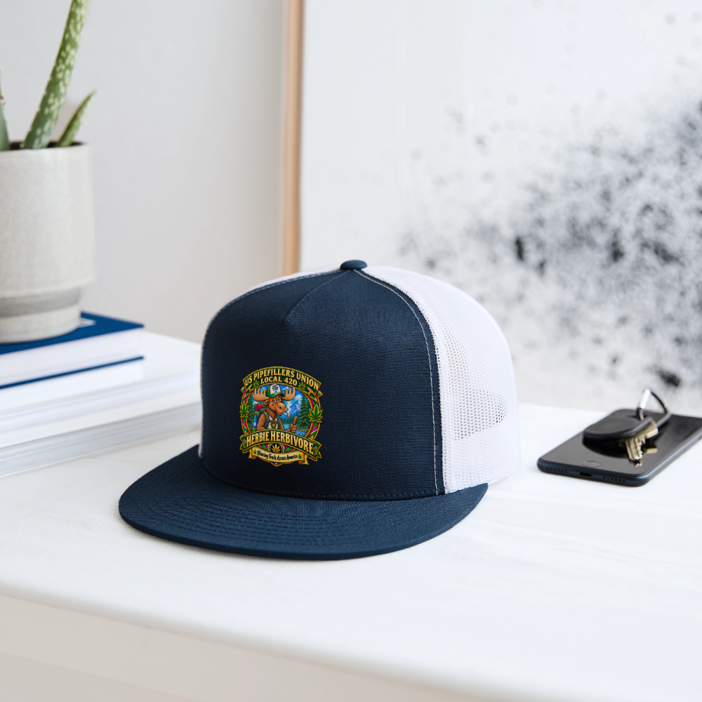 US PIPEFILLERS UNION LOCAL 420 RRO, "HERBIE HERBIVORE TM" Trucker Hat - navy/white