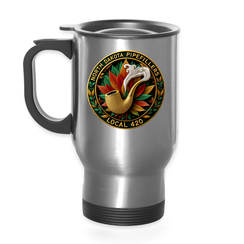 NORTH DAKOTA PIPEFILLERS LOCAL 420 14oz Travel Mug - silver