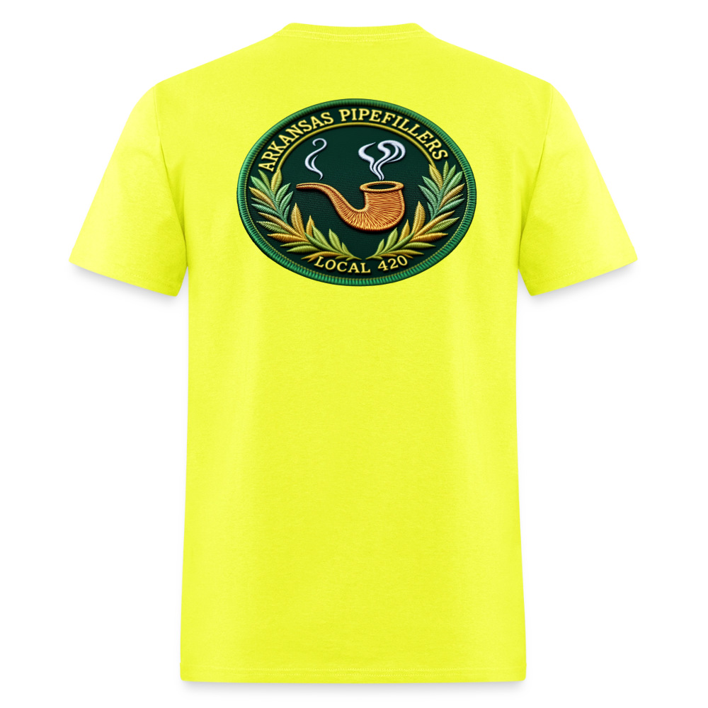ARKANSAS PIPEFILLERS LOCAL 420 F/B EMBLEMS  Men's T-Shirt - safety green