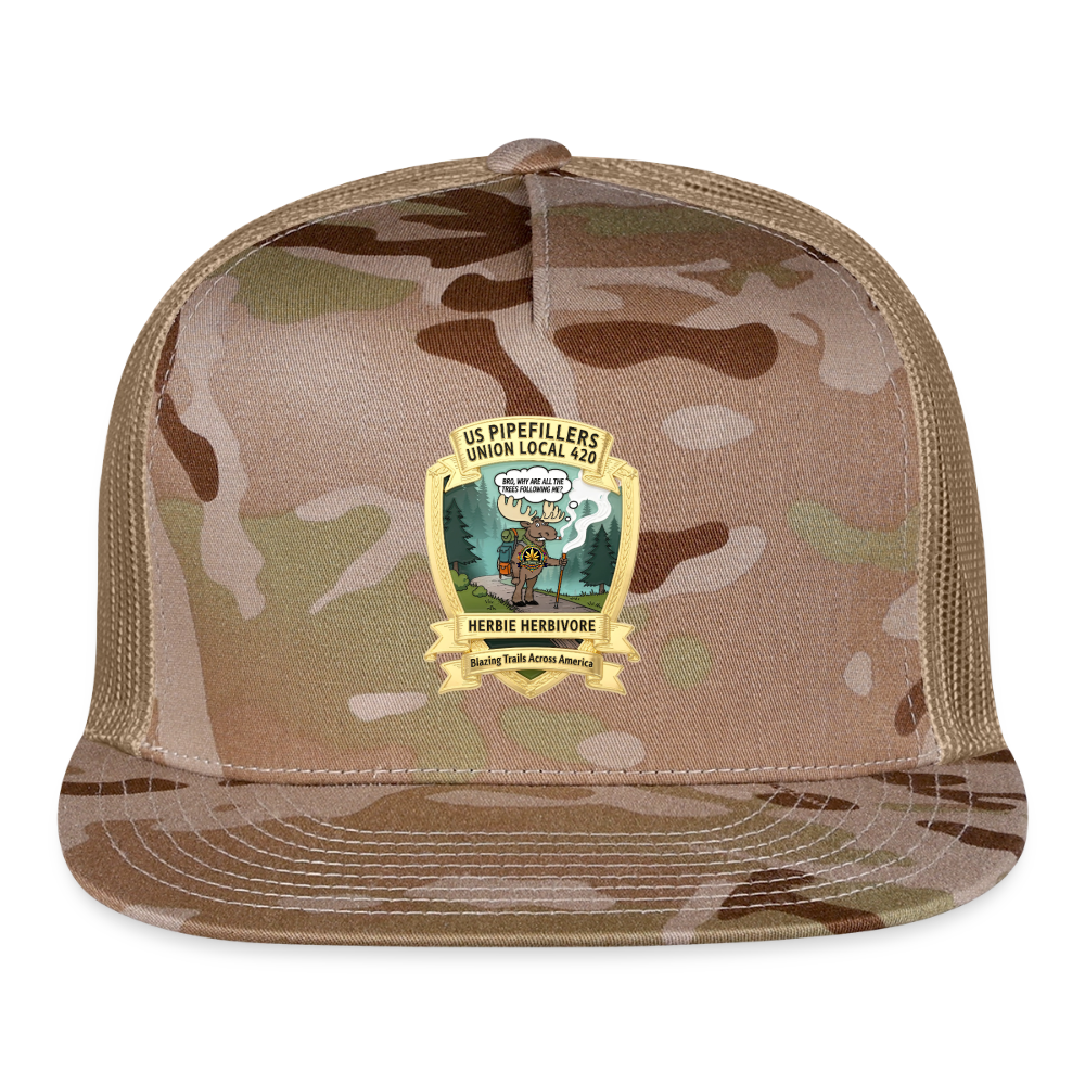 US PIPEFILLERS UNION LOCAL 420 "HERBIE HERBIVORE" BRO CAMO Trucker Cap - MultiCam\tan