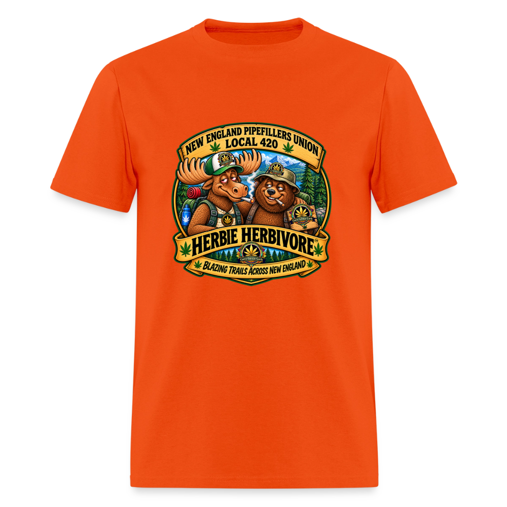 HERBIE HURBIVORE and BUDDY NEW ENGLAND PIPEFILLERS UNION LOCAL 420 Cotton Men's Tee - orange