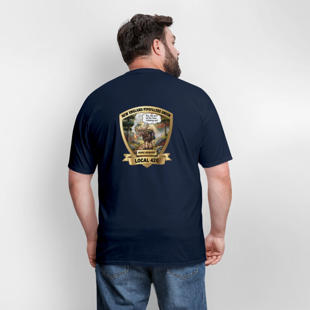 NEW ENGLAND PIPEFILLERS LOCAL 420 HERBIE HERBIVORE F/B EMBLEMS Men's T-Shirt - navy
