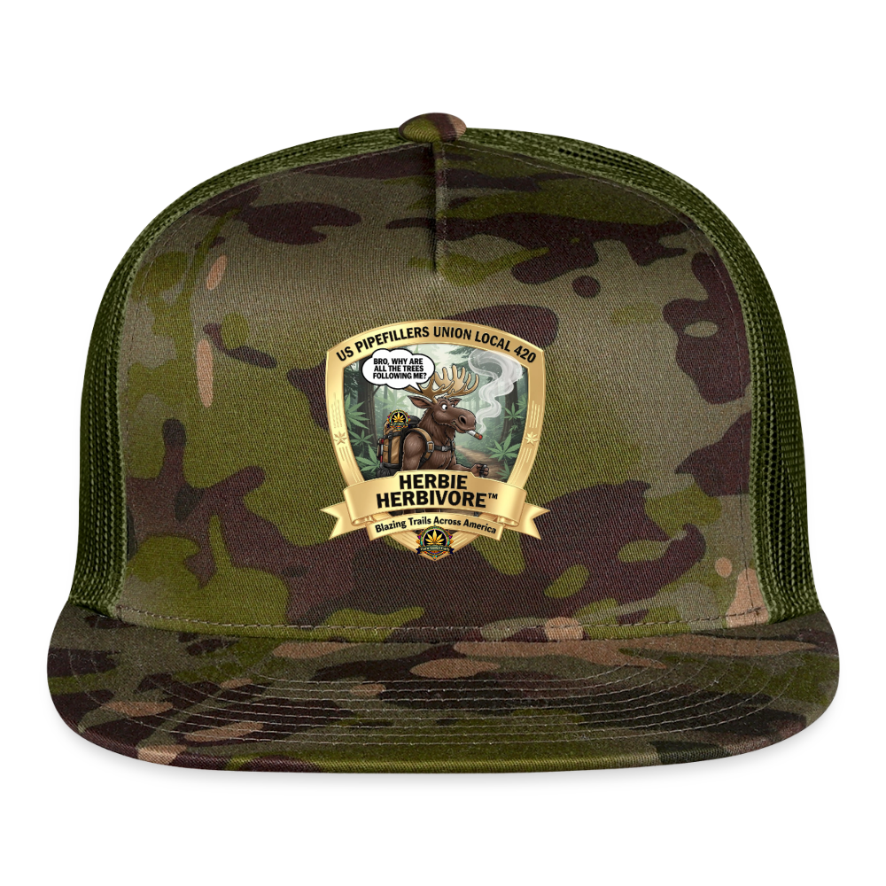 US PIPEFILLERS UNION LOCAL 420 BRO, HERBIE HERBIVORE CAMO Trucker Hat - MultiCam\green