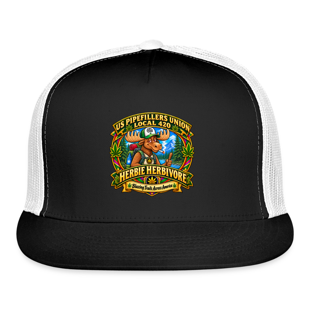US PIPEFILLERS UNION LOCAL 420 RRO, "HERBIE HERBIVORE TM" Trucker Hat - black/white
