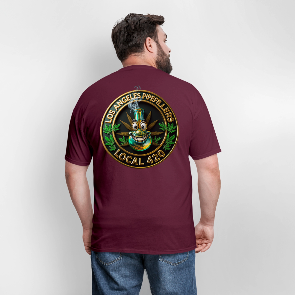 LOS ANGLES PIPEFILLERS LOCAL 420 2 EMBLEM Men's T-Shirt - burgundy